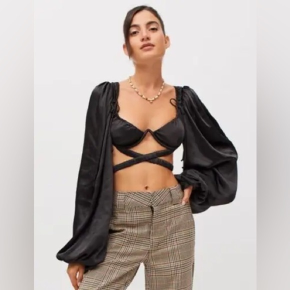 For Love & Lemons Pia Wrap Bra Top NWT XS black strappy top - Picture 4 of 8